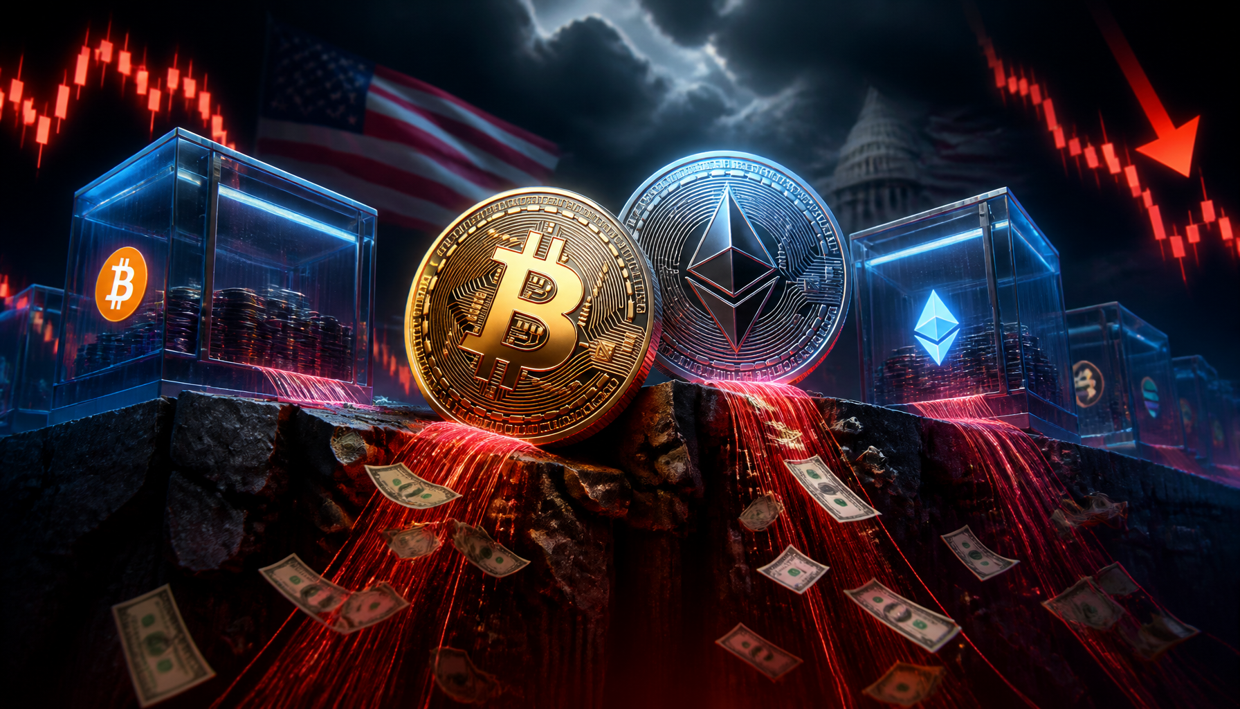 ETF-y Bitcoina i ETH tracą miliony